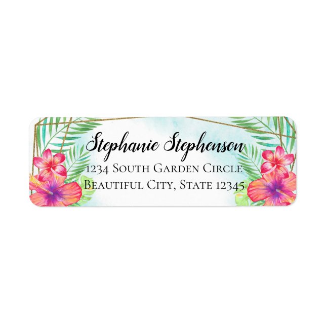 Étiquette Hibiscus tropical Fleur d'aquarelle de plage Maria (Devant)