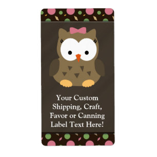 Étiquette Hibou mignon de bébé avec l'arc rose