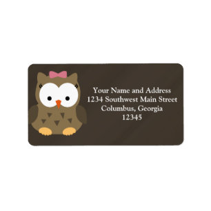 Étiquette Hibou mignon de bébé avec l'arc rose