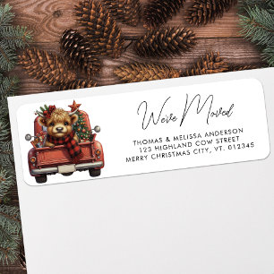 Étiquette Highland Cow Vintage Red Truck Moving Adresse