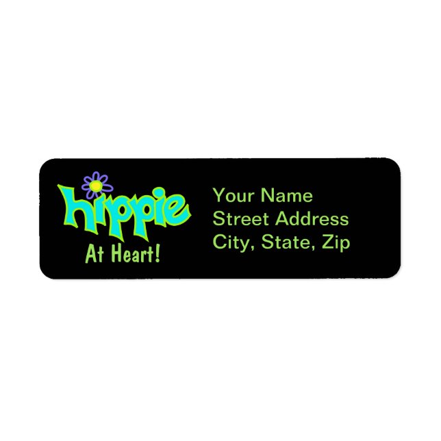 Étiquette Hippie au coeur Turquoise Black Art Custom (Devant)