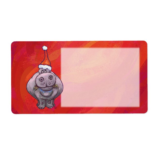 Étiquette Hippo mignon à Santa Hat en rouge (Devant)