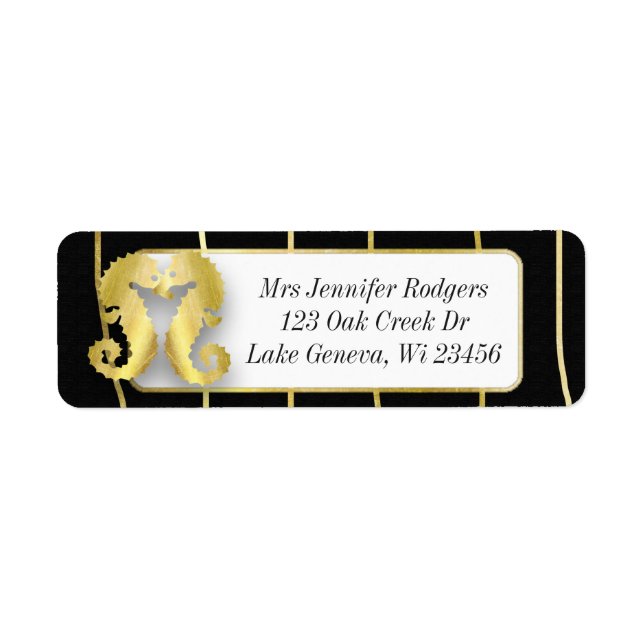 Étiquette Hippocampe à thème noir et or (Devant)