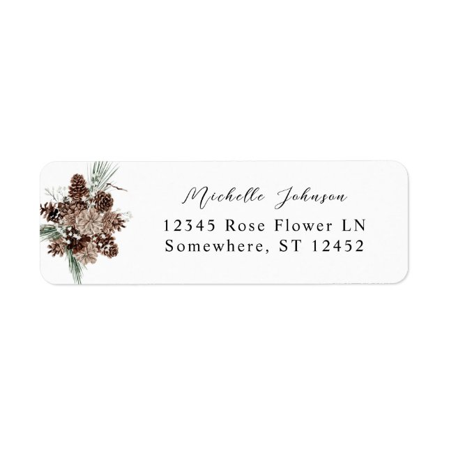 Étiquette Hiver Blanc Floral & Pine Adresse de retour Étique (Devant)