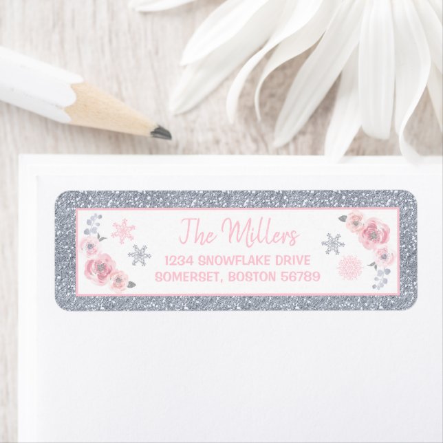 Étiquette Hiver ONEderland Pink and Silver Birthday Party (En situation)