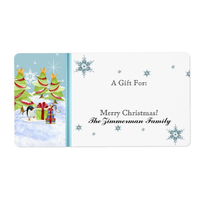 Étiquette Hivernal Whimsy mignonne bébé pingouin dans l'étoi (Devant)