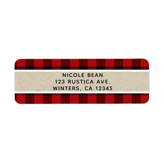 Étiquette HO HO Noël Vacances Buffle Rouge Plaid Kraft (Devant)