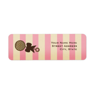 Étiquette Hochet rose vintage et rayures de baby shower