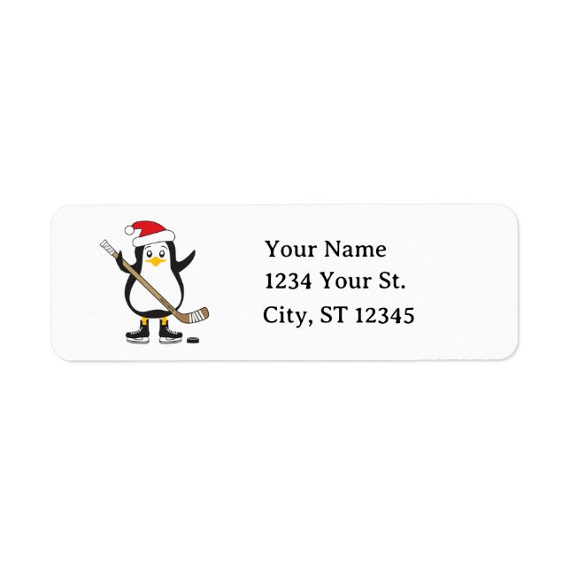 Étiquette Hockey Penguin Noël Adresse de retour (Devant)