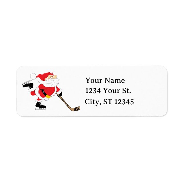 Étiquette Hockey Père Noël Adresse de retour de Noël (Devant)
