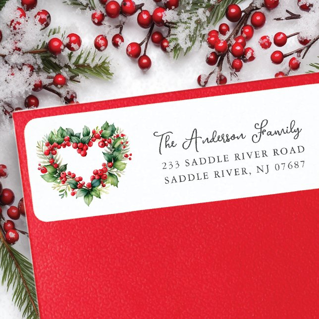 Étiquette Holiday Holly Heart Wreath (Créateur téléchargé)