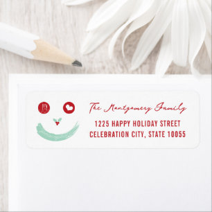 Étiquette Holiday Peace Love Joy Smiley Visage Retour Adress
