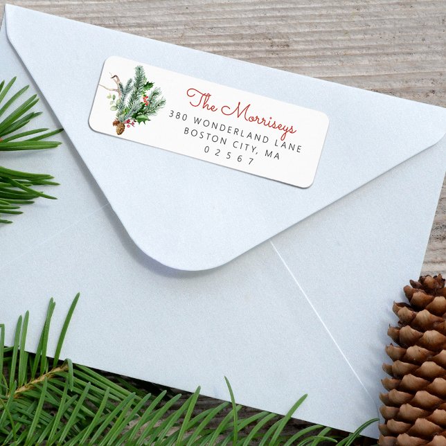 Étiquette Holiday Winter Greenery Adresse de retour (Holiday Winter Greenery Return Address Label)