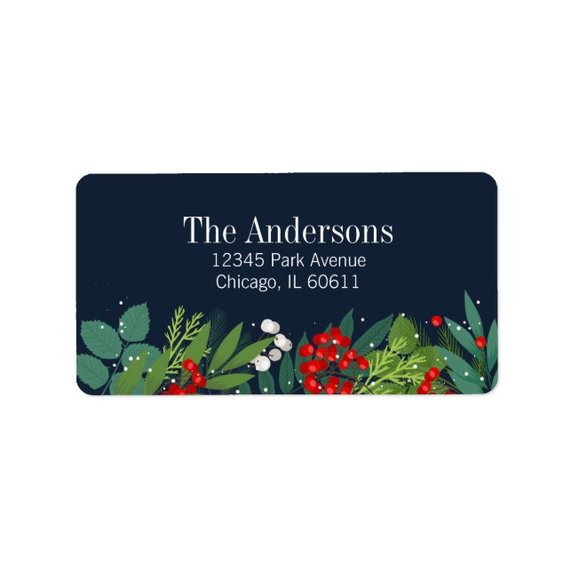 Étiquette Holly And Greenery Joyeux Noël Adresse (Devant)