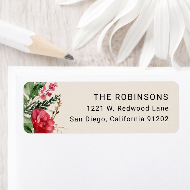 Étiquette Holly Berries Floral Boho Christmas Adresse de ret (En situation)