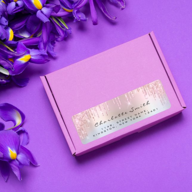 Étiquette Holographe de l'adresse de retour Rose rose (Sparkly Drips Rose Pink Return Address Holograph Label)