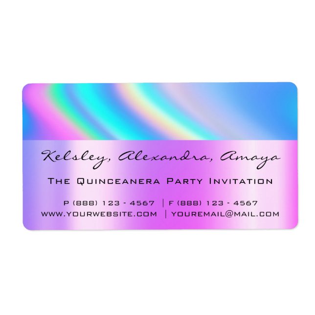 Étiquette Holographe Unicorn rose Fête des mariées douce 16è (Devant)