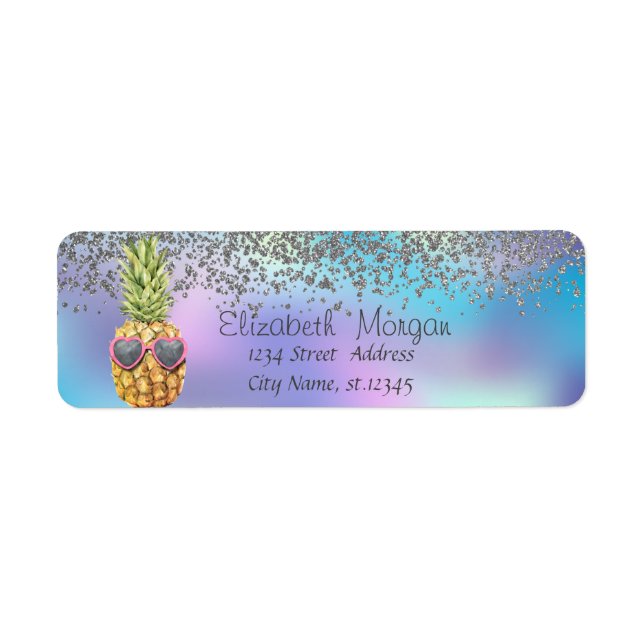 Étiquette Holographie élégante en diamants d'argent Ananas (Devant)