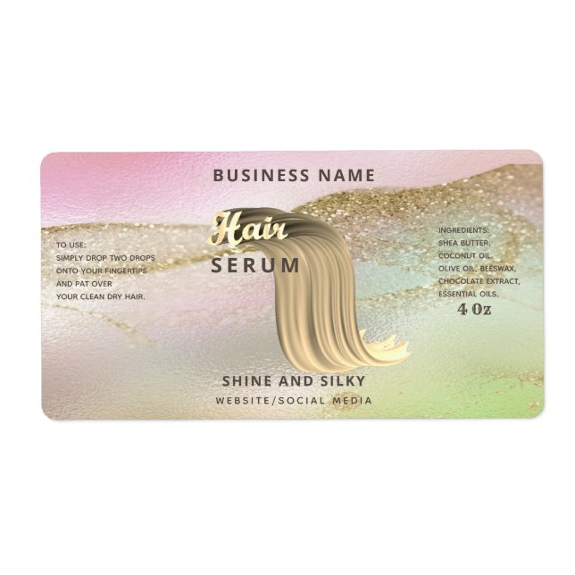 Étiquette Holographique liquide or élégant cheveux serum éti (Devant)