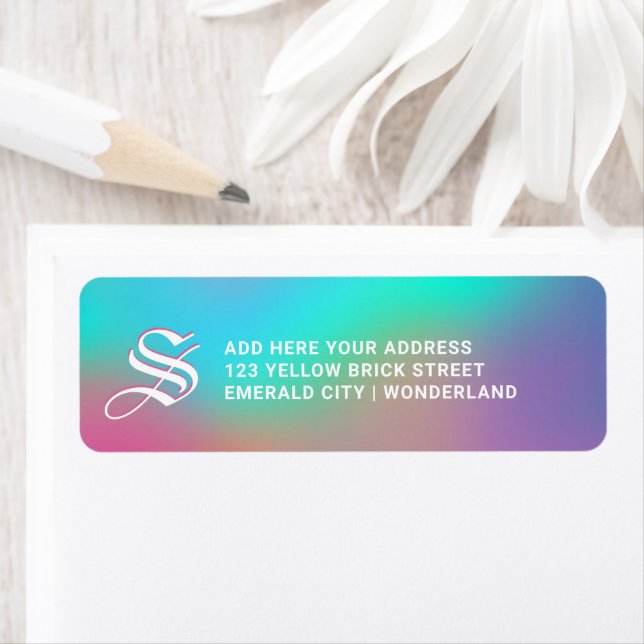 Étiquette Holographique Wonderland | Monogramme d'adresse de (En situation)