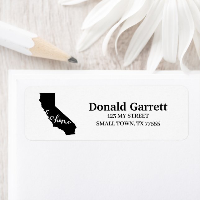 Étiquette Home State Outline Heart California Adresse (En situation)
