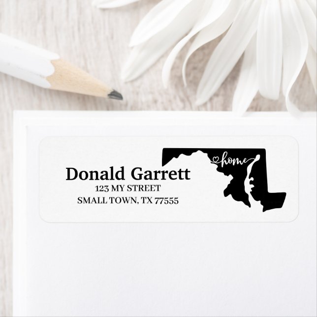 Étiquette Home State Outline Heart Maryland Adresse (En situation)