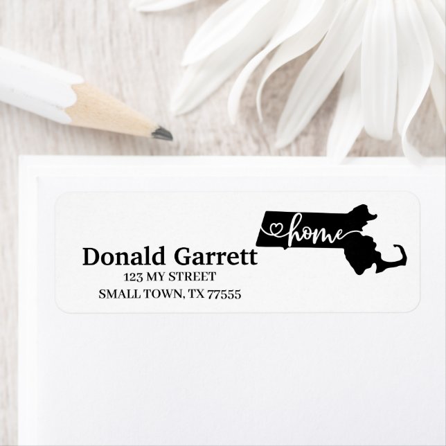 Étiquette Home State Outline Heart Massachusetts Adresse (En situation)