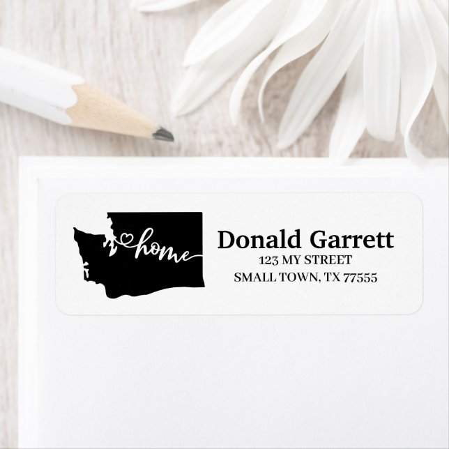 Étiquette Home State Outline Heart Washington Adresse (En situation)