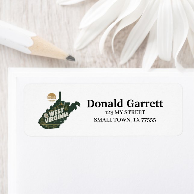 Étiquette Home State West Virginia Retro Adresse couleur (En situation)
