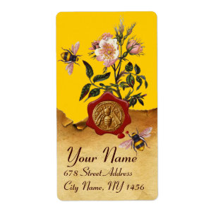 ÉTIQUETTE HONEY BEE AND WILD ROSES, BEEKEEPER RED WAX SEAL