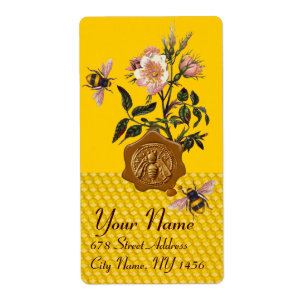 ÉTIQUETTE HONEY BEE AND WILD ROSES, BEEKEEPER WAX SEAL