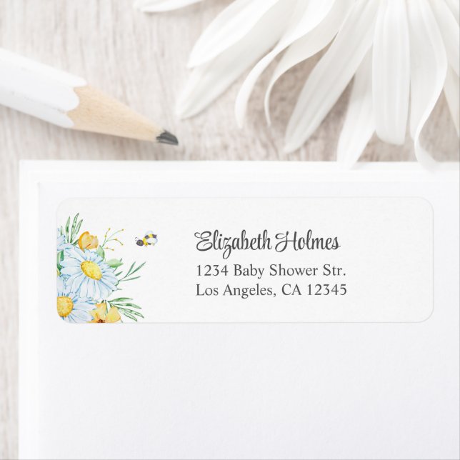 Étiquette Honey Bee Chamomile Daisy Baby shower Adresse (En situation)