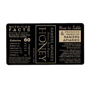 Étiquette Honey Hex 3-Panel Nutrition Facts & Infant Warning