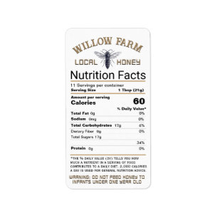 Étiquette Honey Nutrition Facts Avertissement pour nourrisso