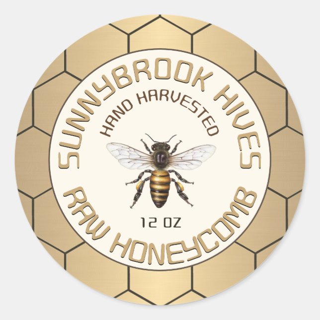 Étiquette Honeycomb Bee Honeycomb récolté à la mai (Devant)