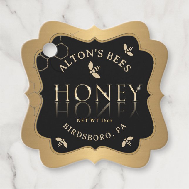 Étiquette Honeycomb d'abeilles d'or fantaisie sur  (Devant)