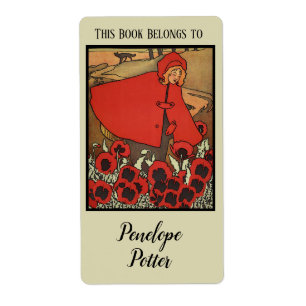 Étiquette Hood à équitation rouge avec des coquelicots et pl