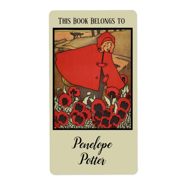 Étiquette Hood à équitation rouge avec des coquelicots et pl (Devant)