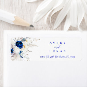 Étiquette Horizon moderne Bleu & Blanc Floral Mariage Retour