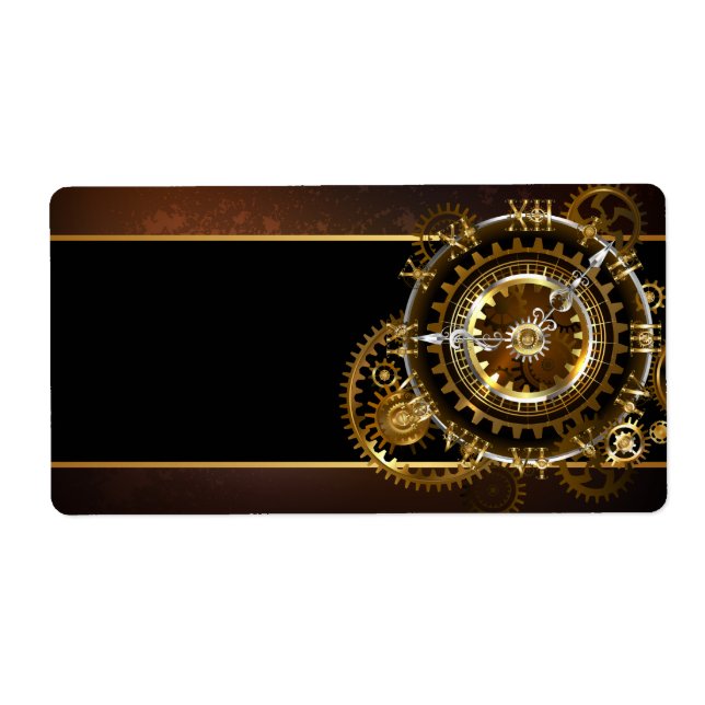 Étiquette Horloge Steampunk avec des engrenages anciens (Devant)