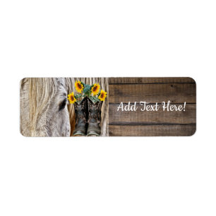 Étiquette Horse Cowboy Boots Sunflowers Barque