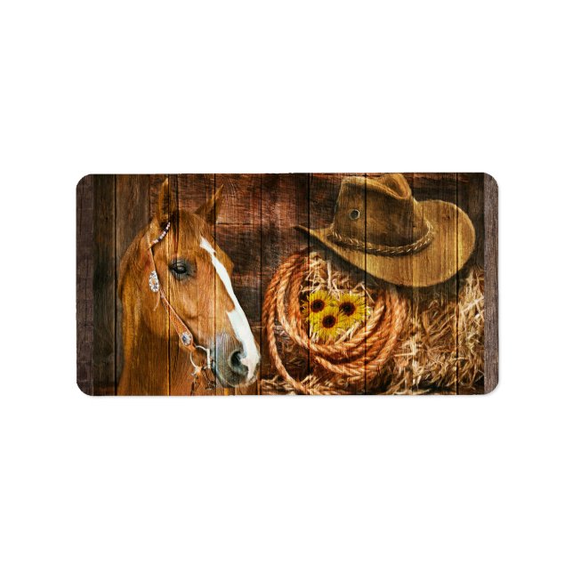 Étiquette Horse Cowboy Casquette Lasso Sunflower Rustic Barq (Devant)
