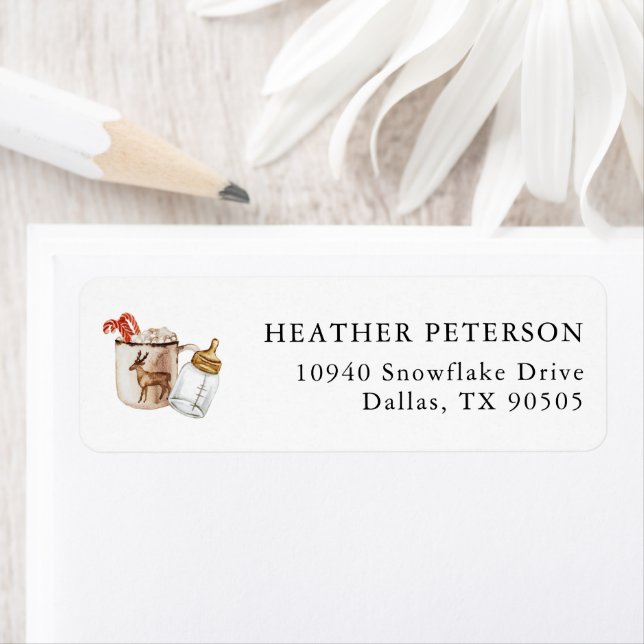 Étiquette Hot Chocolat Winter Holiday Baby shower Adresse (En situation)