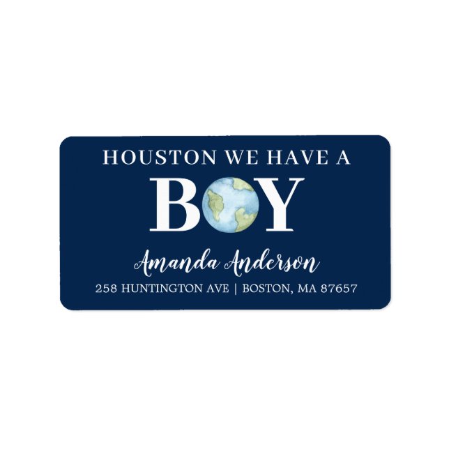 Étiquette Houston Nous Avons Une Adresse De Baby shower Garç (Devant)