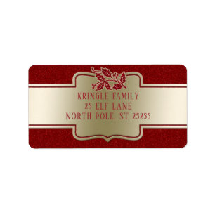 Étiquette Houx rouge personnalisé de Noël d'or élégant