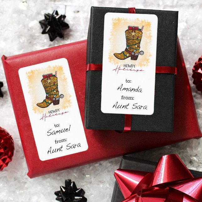 Étiquette Howdays Christmas Lights Cowboy Boot Cadeau (Créateur téléchargé)