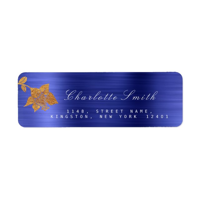 Étiquette Huile d'or florale Métallurique Cobalt Bleu RSVP (Devant)