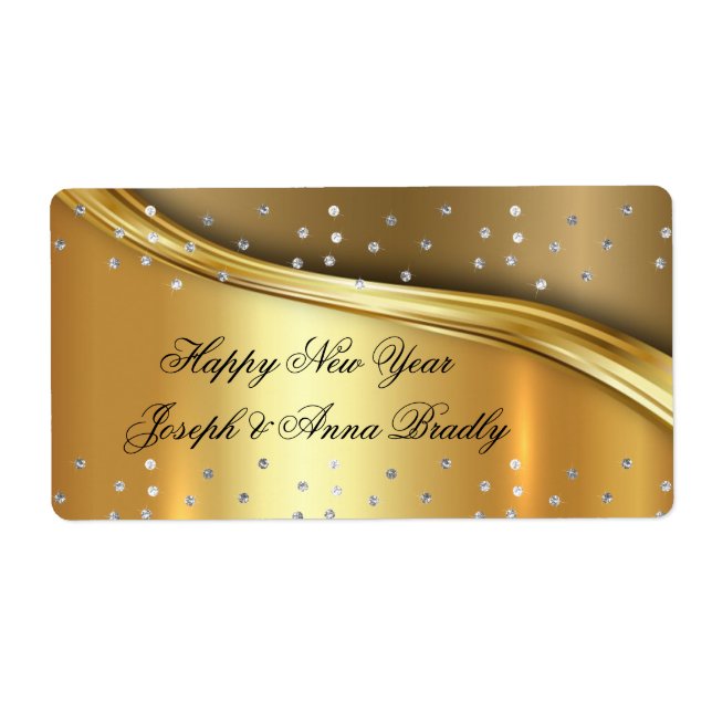 Étiquette Huile d'or, Joyeux Nouvel An Élégant (Devant)