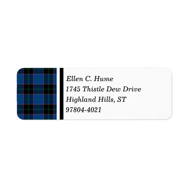 Étiquette Hume Clan Royal Blue et Black Scottish Tartan (Devant)