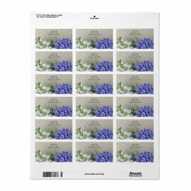 Étiquette Hyacinthe bleu avec fleurs stocks blanches (Feuille entière)